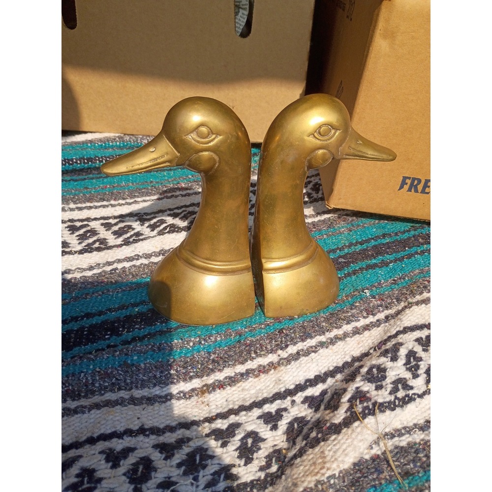 Mid-century Pair of Vintage 1950s Brass Duck Head Bookends 6.5 Rare  Jehvani Co